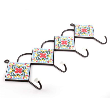 Turquoise And Red Ceramic Floral Tiles Hooks